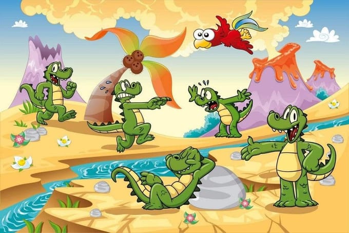 Fotobehang - Crocodiles 375x250cm - Vliesbehang