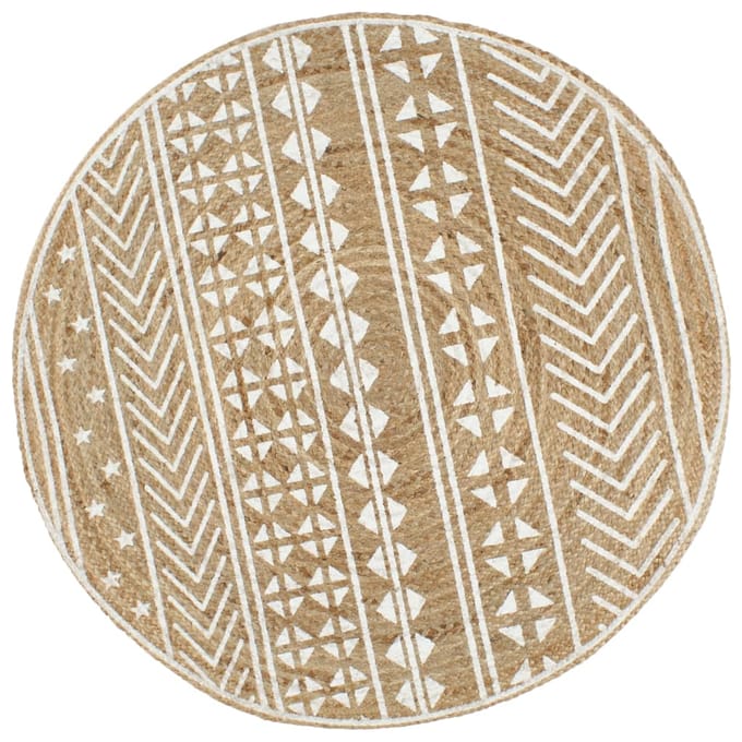 vidaXL - Vloerkleed - handgemaakt - met - witte - print - 120 - cm - jute
