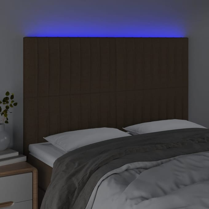 vidaXL - Hoofdbord - LED - 144x5x118/128 - cm - stof - donkerbruin