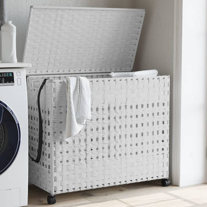 vidaXL - Wasmand - op - wielen - 66x35x60 - cm - rattan - wit