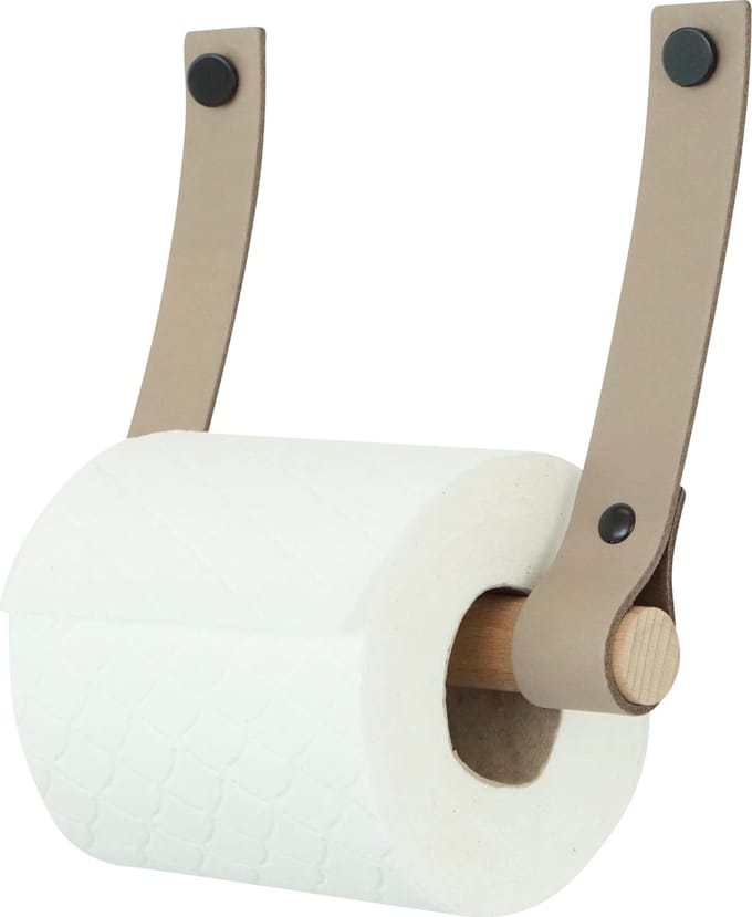 Leren toiletrolhouder (roldrager: rondhout) | TAUPE