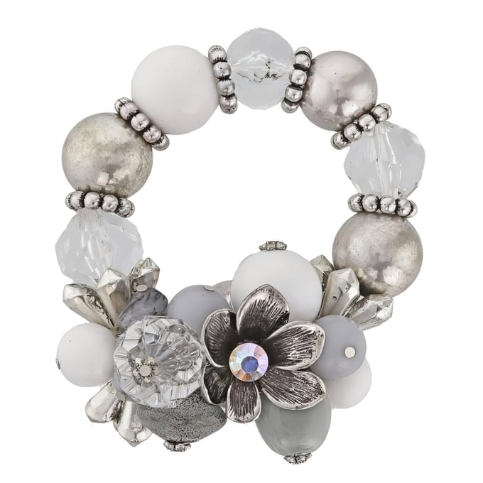 Behave - Armband - Bohemian Chic Elastische Statement Armband - Witte en Lichtgrijze Kralen