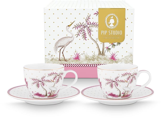 Pip Studio Jolie Dots Gold Pink Espresso kop en schotel set van Twee