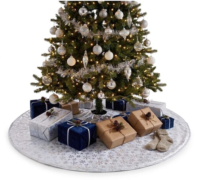 Anna's Collection Kerstboomrok- grijs - D120 cm - polyester - kerstboom keed - kerstversiering