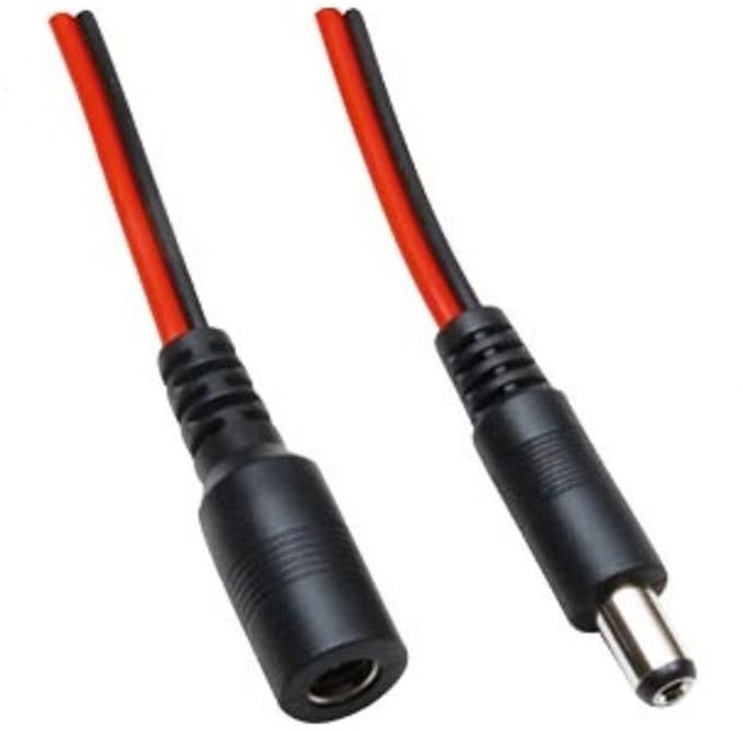 DC plug (m) - DC plug (v) verlengkabel - 5,5mm x 2,5mm - max. 12V/10A / rood/zwart - 3 meter