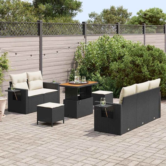 vidaXL - Tuinbank - Set - 10 - st - Zwart - en - Crème - poly - rattan