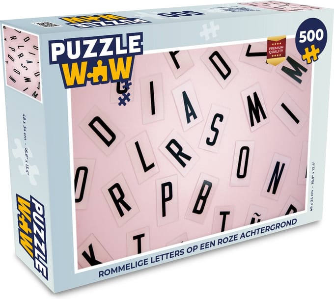 Puzzel Rommelige letters op een roze achtergrond - Legpuzzel - Puzzel 500 stukjes