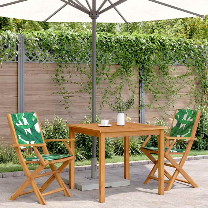 vidaXL - Inklapbare - stoelen - 2 - st - bladpatroon - massief - acaciahout - en - stof