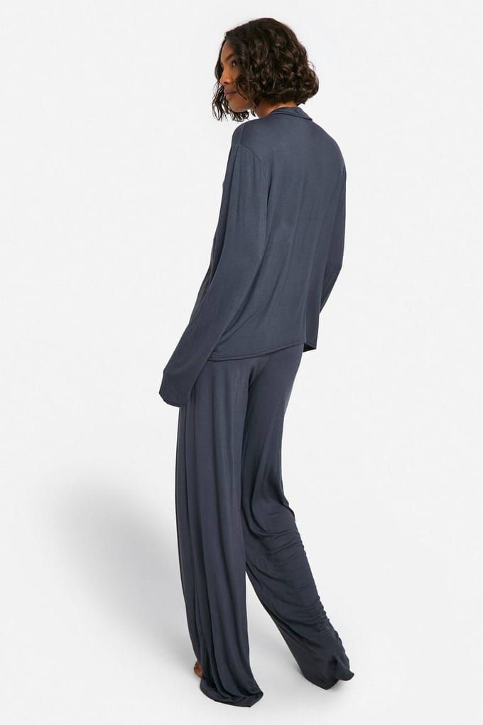 boohoo Dames Tall Long Sleeve Shirt & Trousers Pyjama Set | Navy | Maat: 16