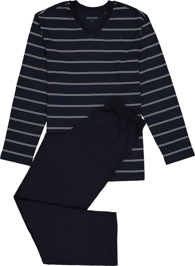 Schiesser Heren Pyjama - Donkerblauw - V Hals - Maat XXL