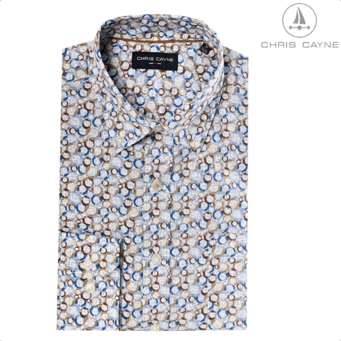 Blouse 1235 camel/blue print LM Chris Cayne - maat 3XL