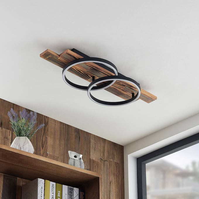 Lindby LED plafondlamp Sentoa, hout, 75 cm lang, 3.000 K
