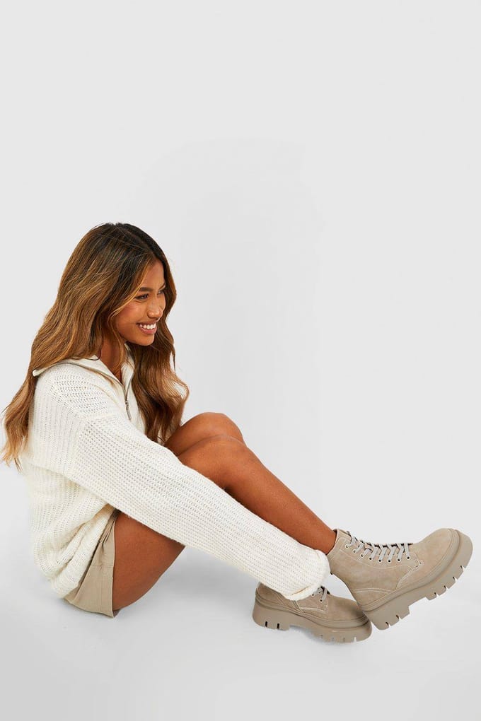 boohoo Dames Dubbele zool Chunky Hiker Boots | Grey | Maat: 3