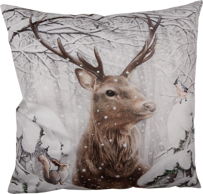Clayre & Eef Kussenhoes 45x45 cm Bruin Wit Polyester Hert