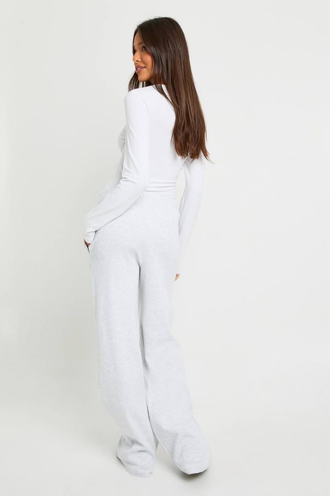 boohoo Dames Geribbelde Broek met Wijde Pijpen | Asgrijs | Maat: 34