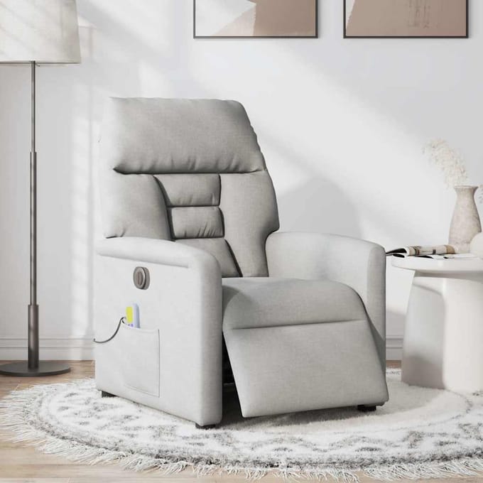 vidaXL - Massagestoel - elektrisch - verstelbaar - stof - wolk - grijs