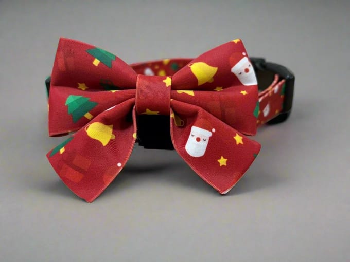 Cavlicious® Hondenhalsband - halsband hond Kerst - rood - met strik - meisje - S