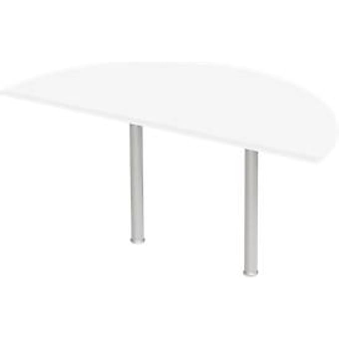 Aanbouwtafel, halve cirkel, Ø 1600 mm, wit/blank aluminium
