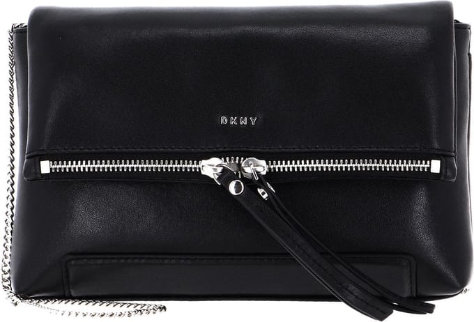 DKNY Leren Schoudertas Avondtas Jaye Clutch Crossbody Black / Silver Zwart