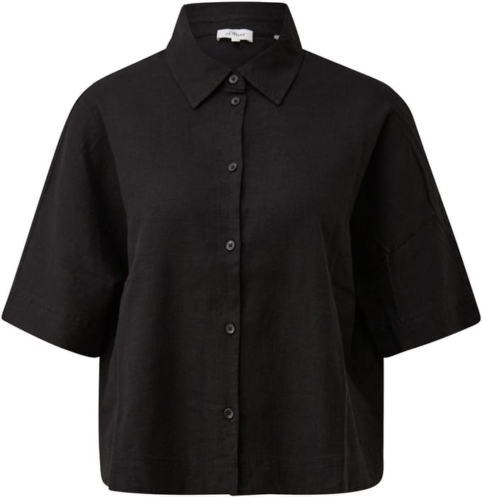 Vrouwelijke Linnen Mengsel Korte Mouwen Blouse met Hemdneck s.Oliver