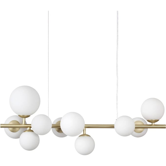IDEAL LUX Perlage hanglamp, lengte 81 cm, messing/wit, 10-lamps
