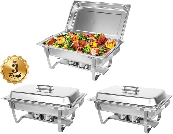 Set van 3 Buffethouders RVS Voedselwarmer met 3x 8L Pannen voor Catering