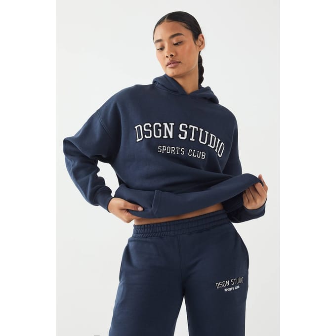 Dames DSGN Studio Applique Oversized Hoodie | Marineblauw | Maat: Medium