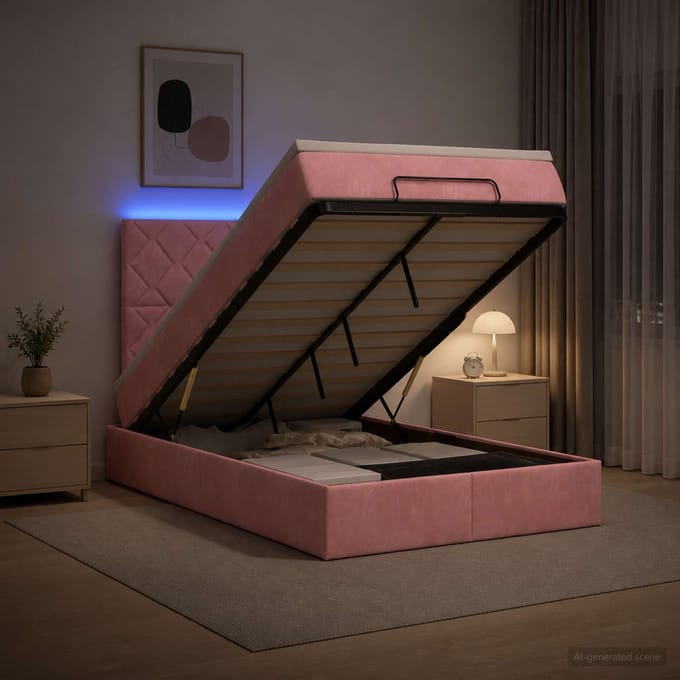 vidaXL - Ottomaanse - Bed - met - Matras - en - LED - Roze - 120 - x - 200 - cm - fluweel