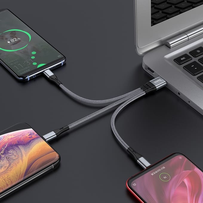 Hoco X47 3-In-1 Charging Cable - (Lightning+Micro+Type-C) - 25CM