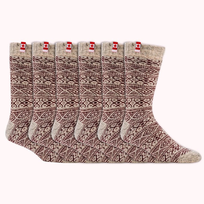 Canadese sokken | Wollen sokken | Thermo gevoerd | Rood | Diverse maten | 6 paar