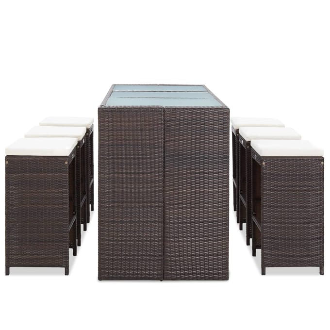 vidaXL - 7-delige - Tuinbarset - met - kussens - poly - rattan - bruin