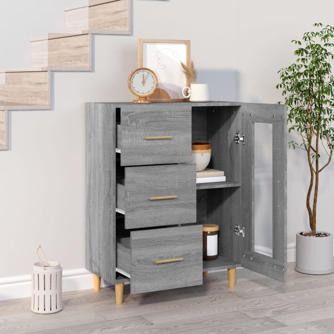 vidaXL - Dressoir - 69,5x34x90 - cm - bewerkt - hout - grijs - sonoma - eikenkleurig