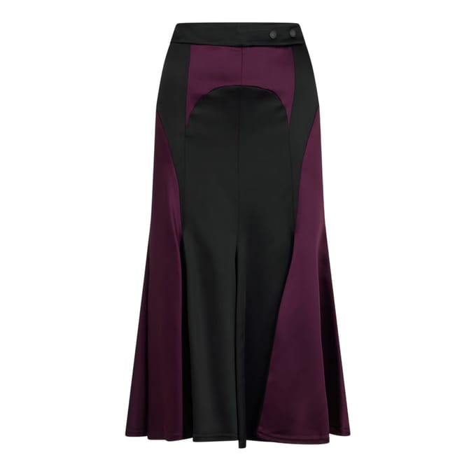 Off White Dames/Dames Tweekleurige Satijnen Reguliere Midi Rok (Zwart/Bourgondië)