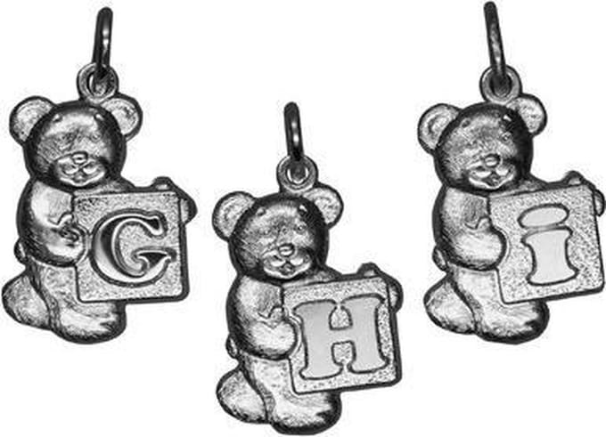 Zilveren Beer met blokletter Q ketting hanger - massief