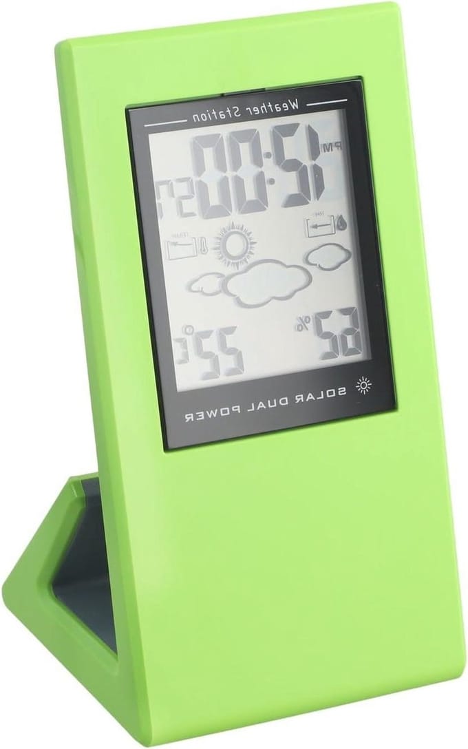 Weer Klok - Temperatuur Vochtigheid - Binnen Buiten - Zonne-energie Display - 16 x 9 cm - Groen