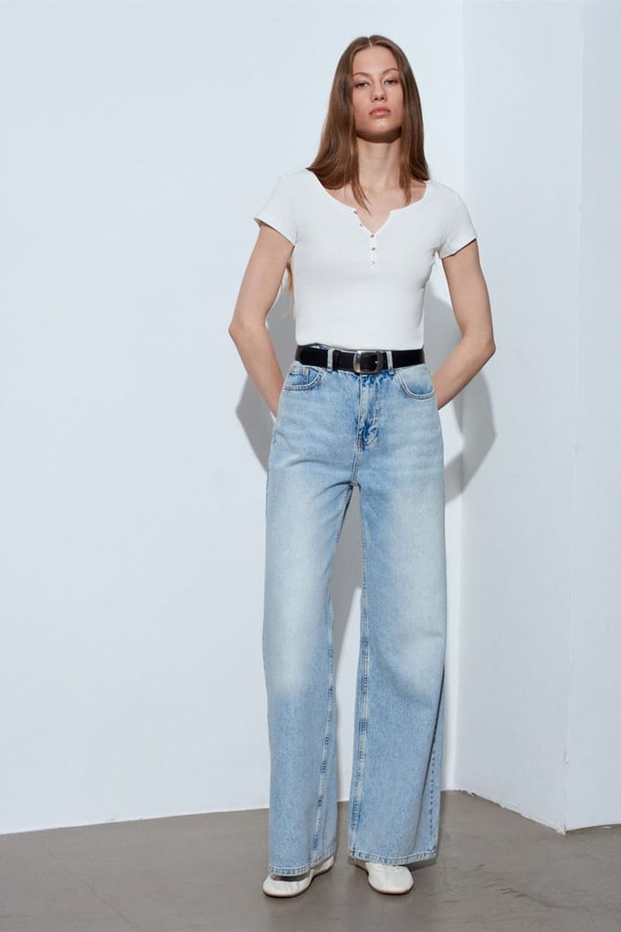 Dames Slim Fit Katoenen U-hals T-shirt
