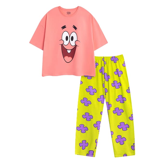 Ensemble de pyjama long à manches courtes pour femme/fille Bob l'éponge Étoile de mer Patrick XS rose/vert