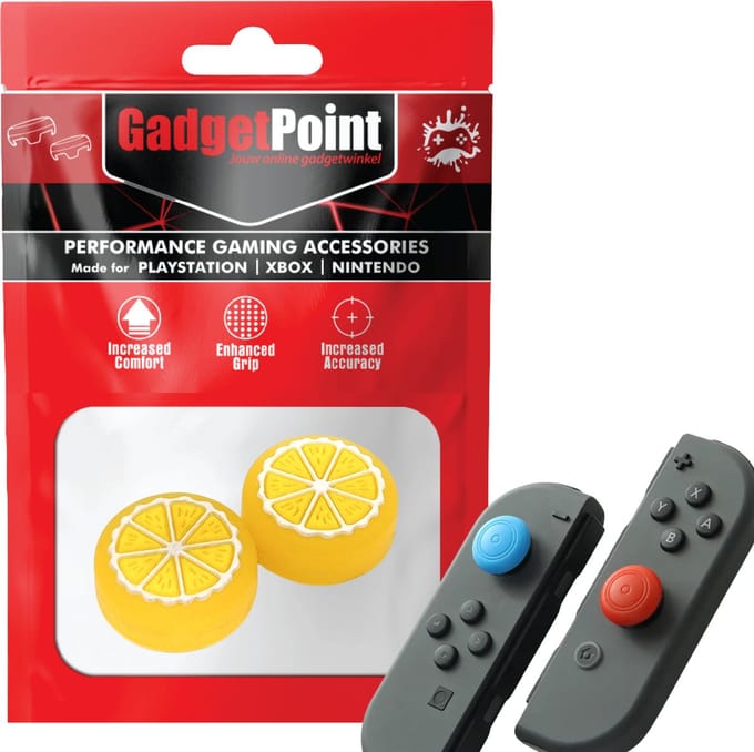 Gadgetpoint - Thumb Grips voor Nintendo Switch Joy-Con Controllers - Gaming Thumbgrips - Performance Anti-Slip Thumbsticks - Bescherming Accessoires - Fruit Geel
