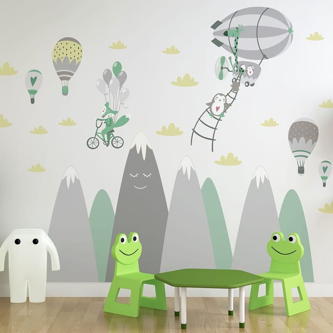 Scandinavische bergstickers met dieren en acrobaten, 80 x 120 cm