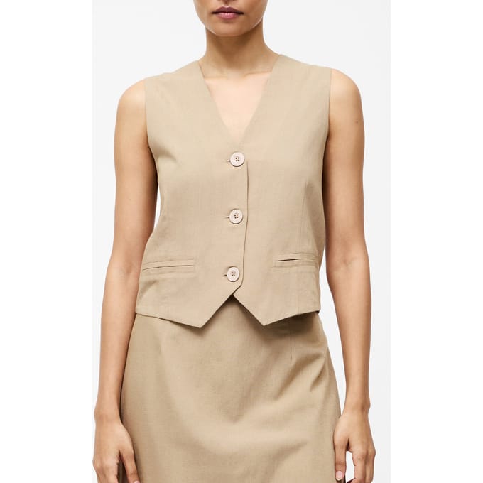 French Connection Linen Single Breasted Waistcoat Incense Taglia: 8 | Gilet Outlet | Donna | Bianco