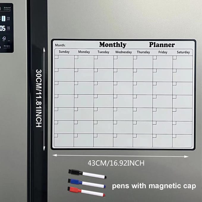 Feuille de calendrier de réfrigérateur A3 autocollant magnétique tableau de messages menu planificateur mensuel effaçable à sec pour tableau blanc de réfrigérateur white