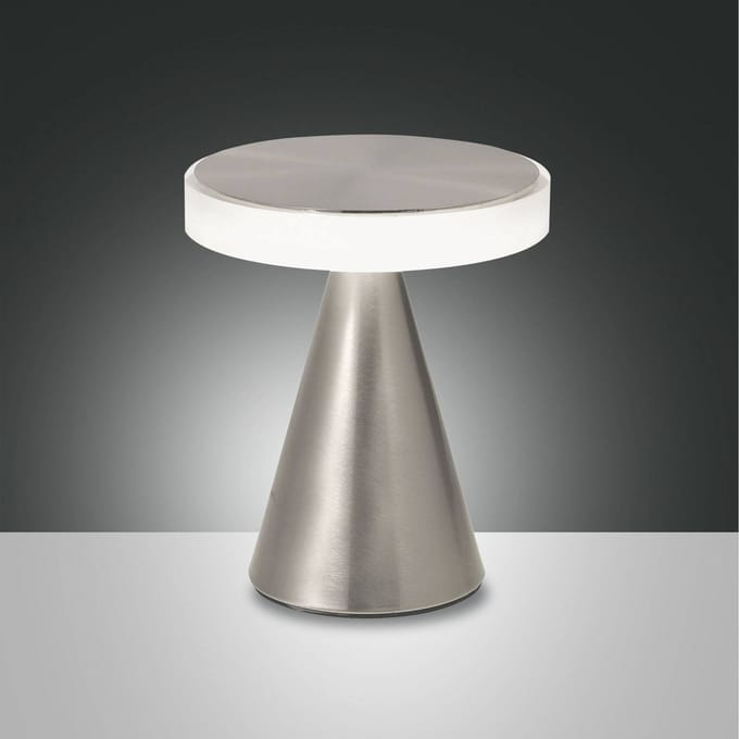 Fabas Luce LED tafellamp Neutra, hoogte 20 cm, nikkel, touchdimmer