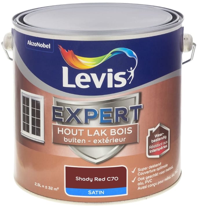 Levis - Expert Hout Lak Buiten Satin Mix - Shady Red C70 - Mengverf - 2,5 L