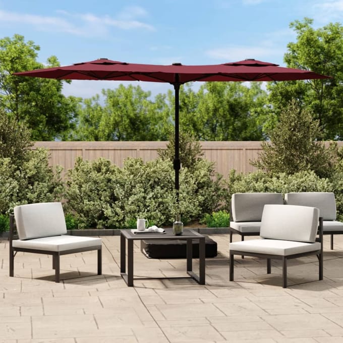 vidaXL - Parasol - dubbel - dak - met - LED - 316x145 - cm - bordeauxrood