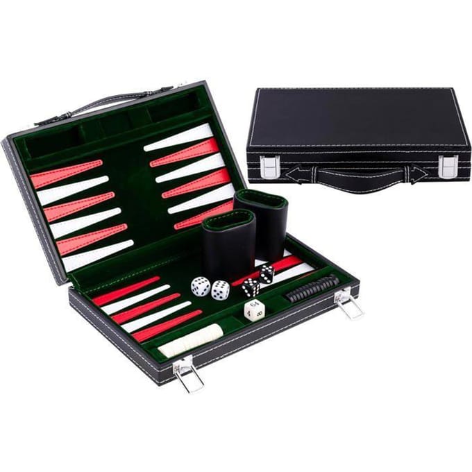 Backgammon de Voyage - ENGELHART - Modèle 11  - Valise en Simili Cuir - Feutres - Vert/Rouge/Blanc blanc