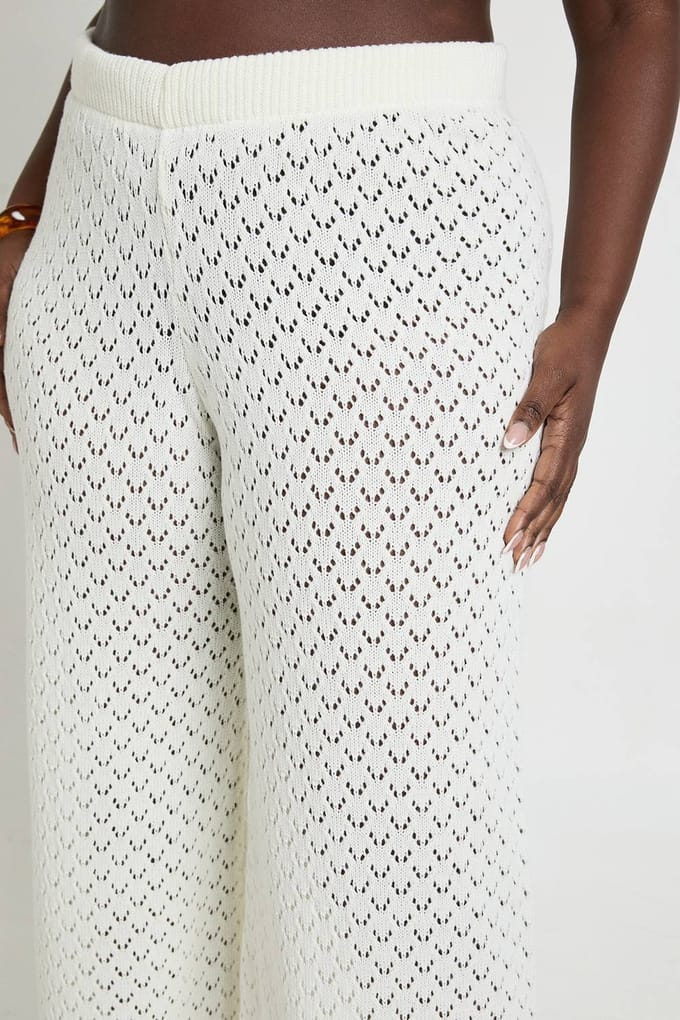 boohoo Dames Plus Gebreide Strandbroek | Ivory | Maat: 16-18