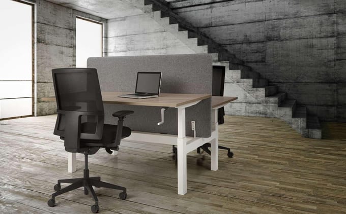 Duo bench slinger verstelbaar zit/zit bureau Teez breed 140CM diep 80CM bladkleur Beuken framekleur Wit (RAL9010)