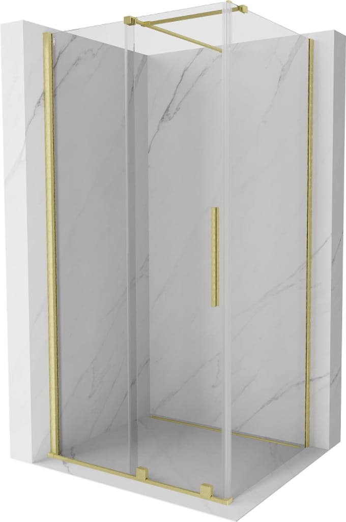 Mexen Velar schuifbare douchecabine 100 x 80 , transparant, geborsteld goud - 871-100-080-01-55