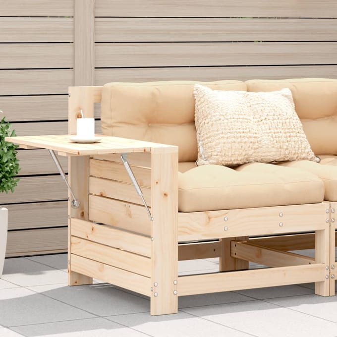vidaXL - Tuinbank - met - armleuning - en - kussen - massief - grenenhout