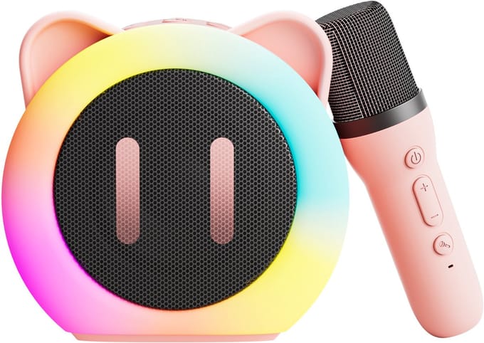Karaokesets - Mini Karaoke Machine voor kinderen - Draagbare Bluetooth Karaoke Machine met - 1 Draadloze Microfoon- LED-verlichting - Roze